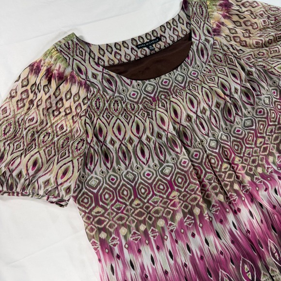 Sara Michelle Tops - Sara Michelle Womens 2X Blouse Purple‎ Green Geometric Ikat Print Short Sleeve